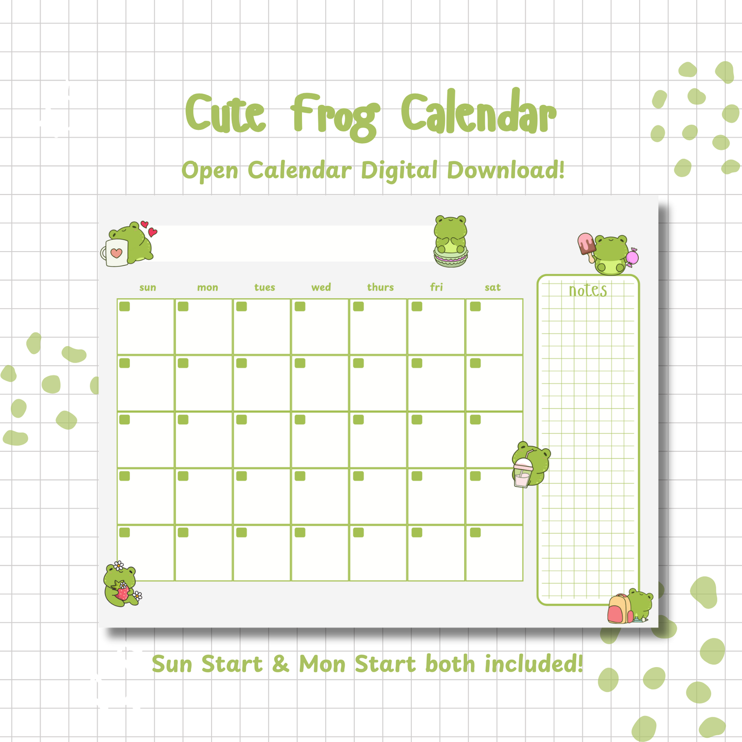 Cute Frog Monthly Planner | Printable | Instant Download