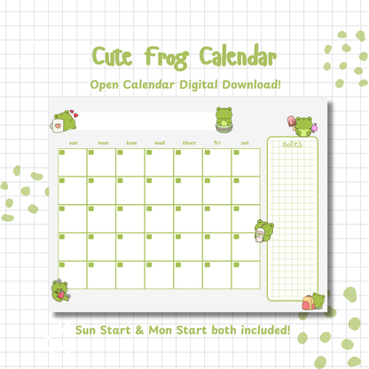 Cute Frog Monthly Planner | Printable | Instant Download