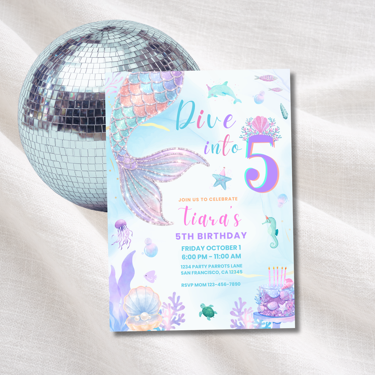 Mermaid Birthday Invitation | Editable Canva