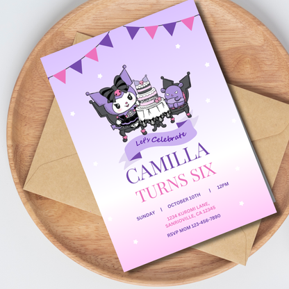 Kuromi Birthday Invite Editable, Printable Sanrio Invitation 5x7 Instant Download