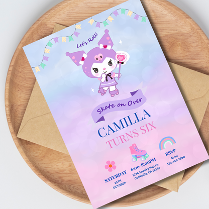 Kuromi Let’s Roll! Roller Skating Birthday Invite Editable | 5x7 | Instant Download