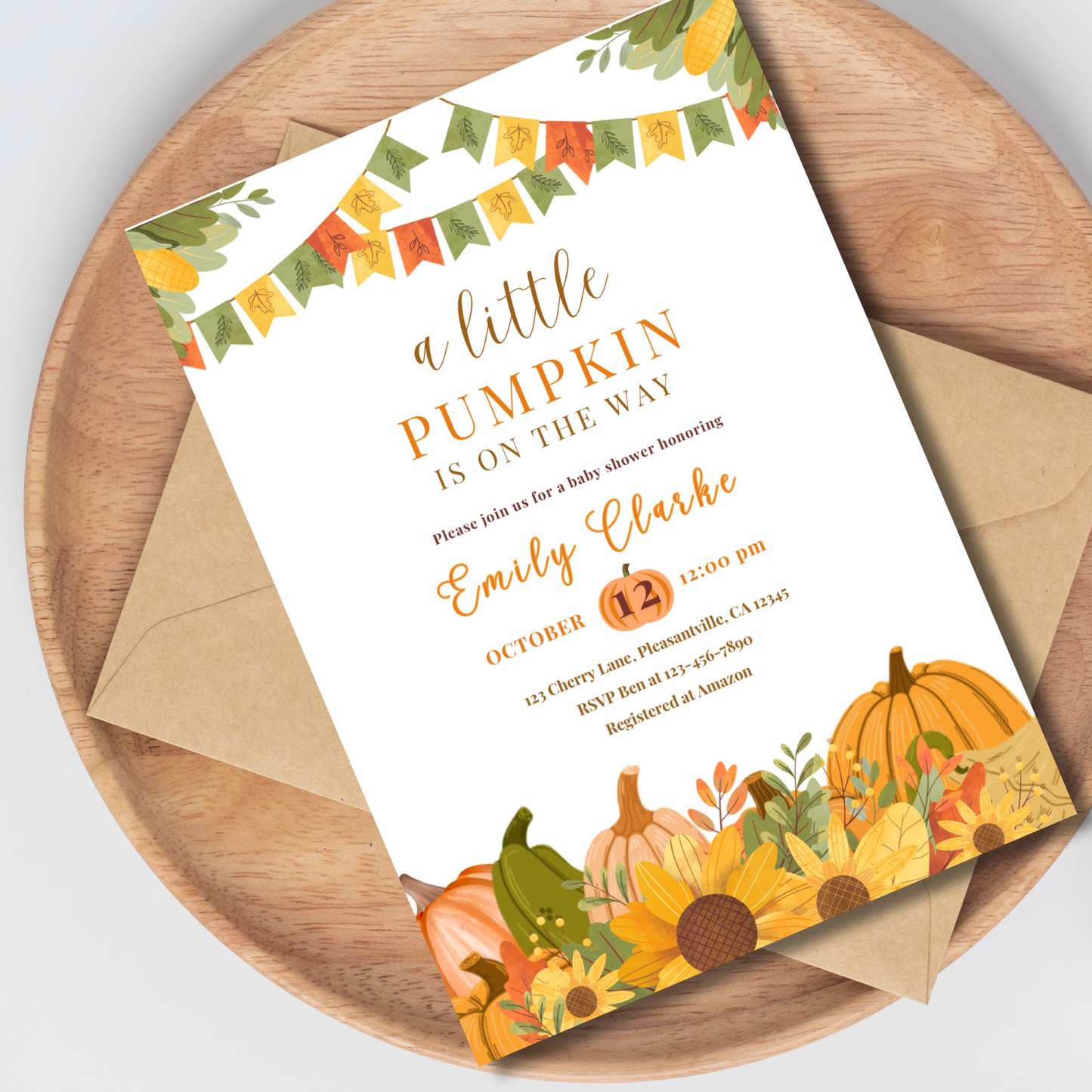 Halloween Pumpkin Baby Shower Invitation, Party Printable, Editable Template, Instant Download 5x7