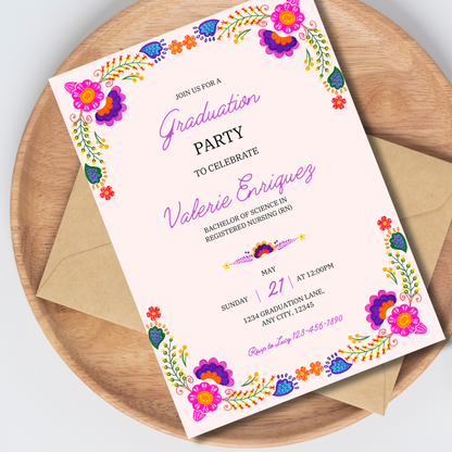 Wildflower Graduation Invite 5x7 Instant Download