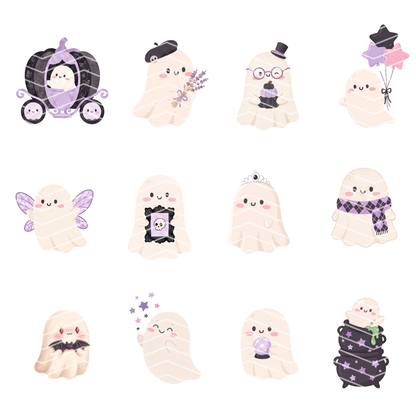 Cute Halloween Clipart Bundle | 46 Pastel Ghost, Kawaii Spooky PNG & SVG Digital Files
