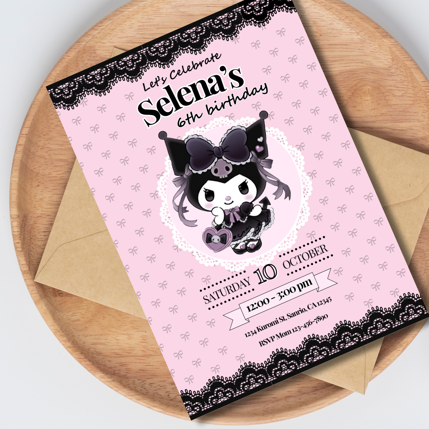 Kuromi Coquette Birthday Invite Editable, Printable Sanrio Invitation 5x7 Instant Download