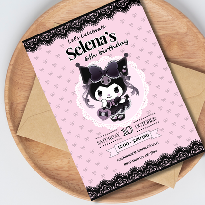 Kuromi Coquette Birthday Invite Editable, Printable Sanrio Invitation 5x7 Instant Download