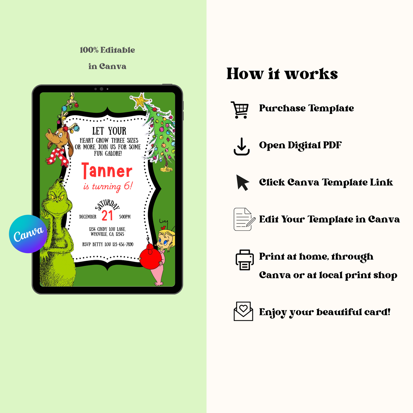 Grinchmas Whoville Invitation: Editable 5x7 Birthday Invite (Digital Download)