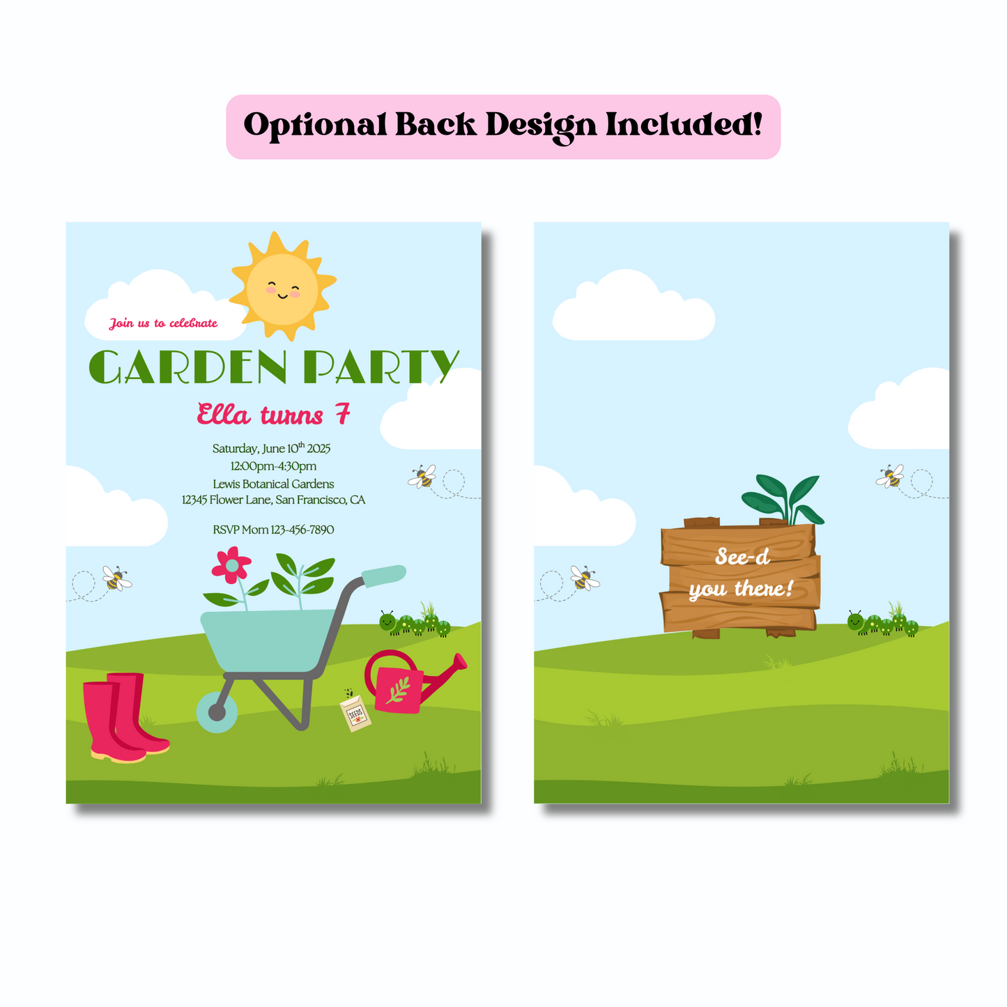 Garden Editable Invitation, Kids Garden Birthday Invite, Cute Garden Invite Digital Template, Instant download
