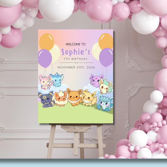 Eevee Editable Welcome Sign, Eeveelutions-Inspired Birthday Welcome Poster Template Instant Download Printable