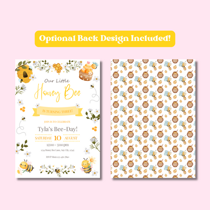 Bee Birthday Invitation, Little Honey Bee-Day Party Invite, Editable Bee Invitation Template, Bee Birthday, INSTANT DOWNLOAD