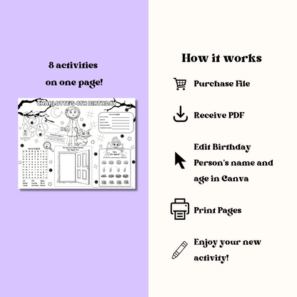 Coraline Editable Activity Placemat Template Black & White
