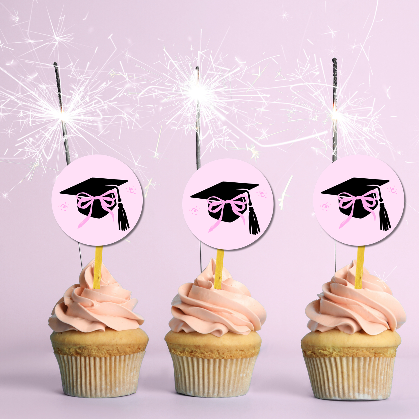 Pink Coquette Graduation Cap Cupcake Toppers: Class of 2026 Graduate Cake Topper Template (Instant Download)