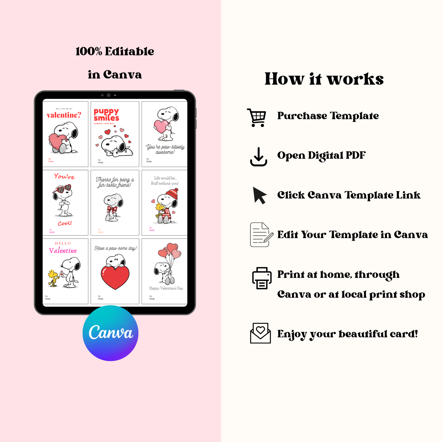 Snoopy Valentine Cards, Printable Classroom Valentines (Instant Download)