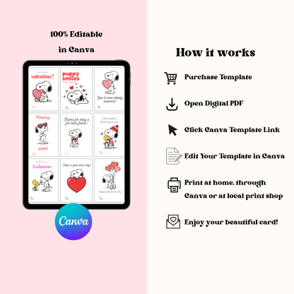 Snoopy Valentine Cards, Printable Classroom Valentines (Instant Download)