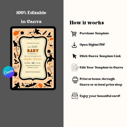 Halloween Baby Shower Invitation, Baby Brewing Party Printable, Editable Template, Instant Download 5x7