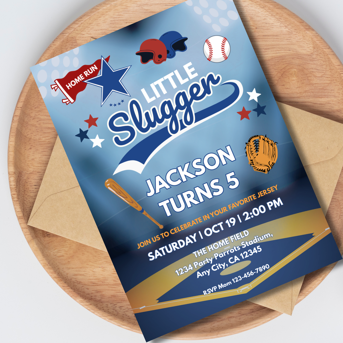 Little Slugger Baseball Birthday Invitation | Editable Canva
