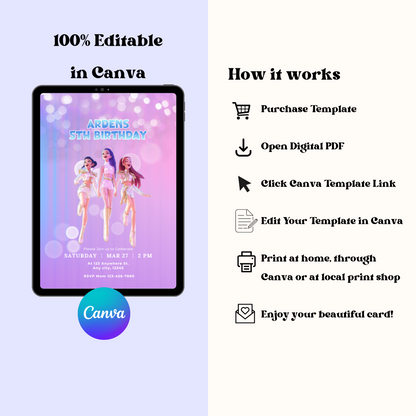 Kpop Demon Hunter Birthday Invitation, KPop Huntrx Birthday Party Invite, Digital Editable Template, Kpop Concert Birthday Printable