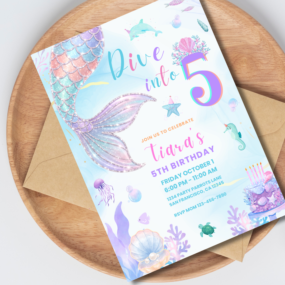 Mermaid Birthday Invitation | Editable Canva