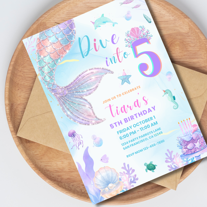 Mermaid Birthday Invitation | Editable Canva
