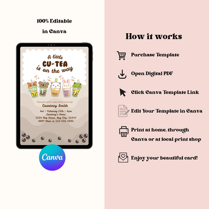 Boba Cu-Tea Editable 5x7 Birthday Invite (Digital Download)