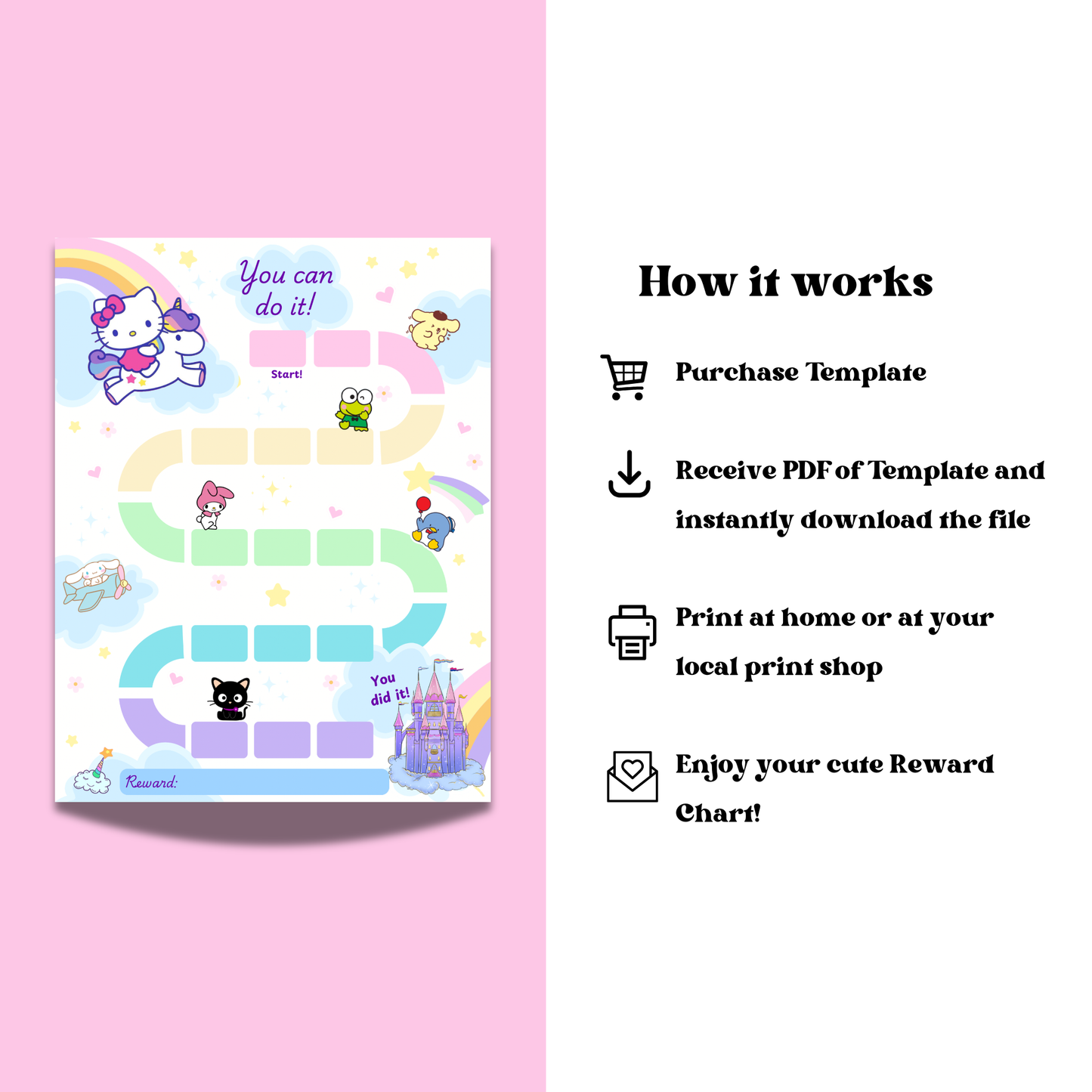 Unicorn Hello Kitty Reward Chart Instant Download