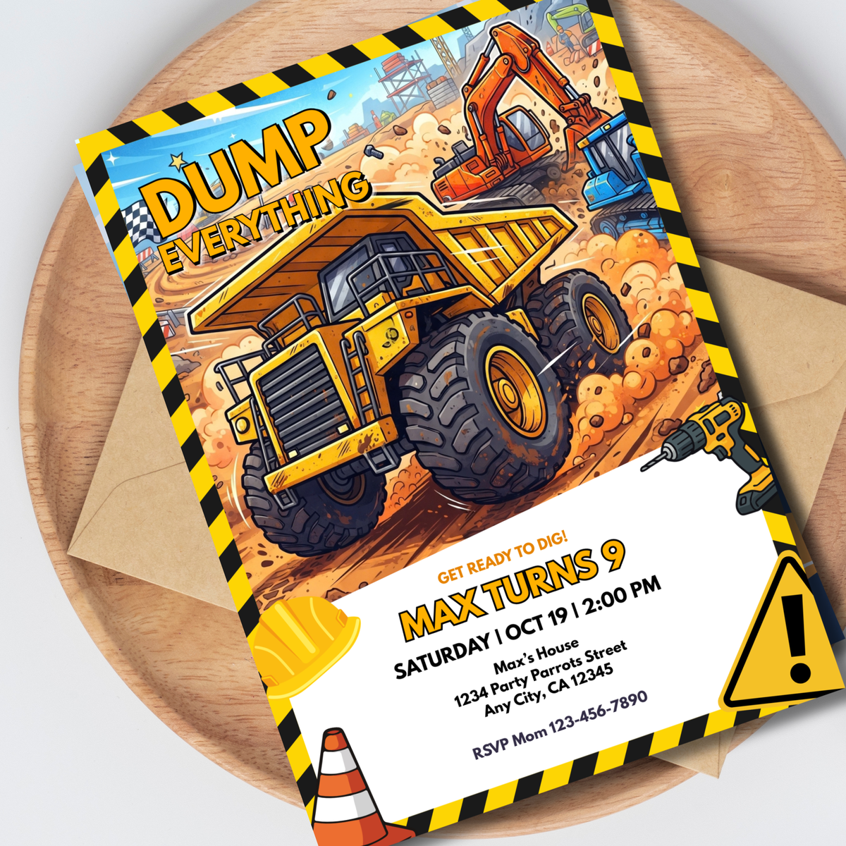 Dump Truck Construction Birthday Invitation | Editable Canva