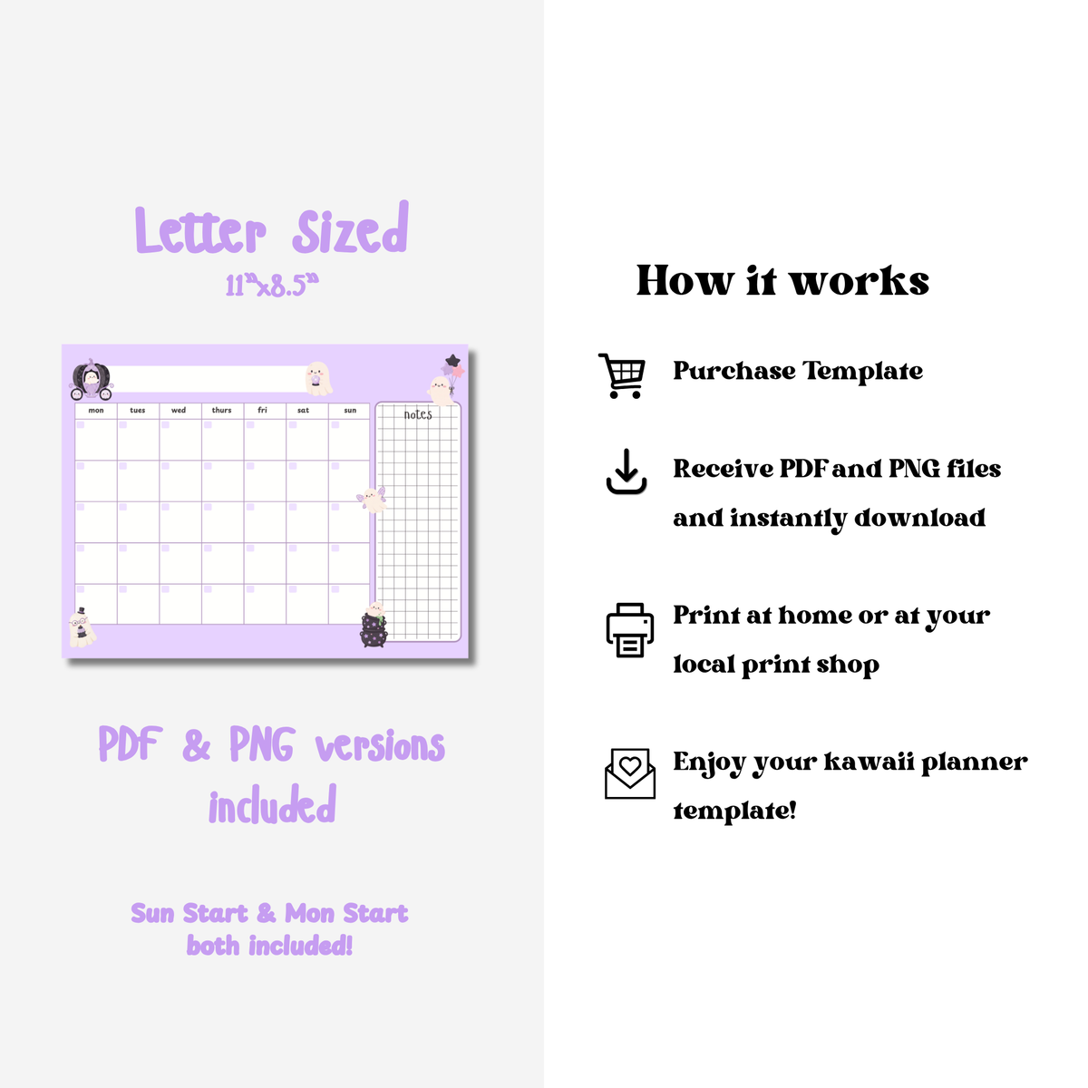 Kawaii Ghosts Digital Calendar | Undated Monthly Planner for iPad & Print