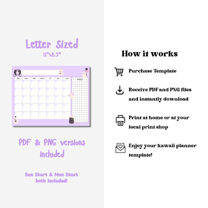 Kawaii Ghosts Digital Calendar | Undated Monthly Planner for iPad & Print