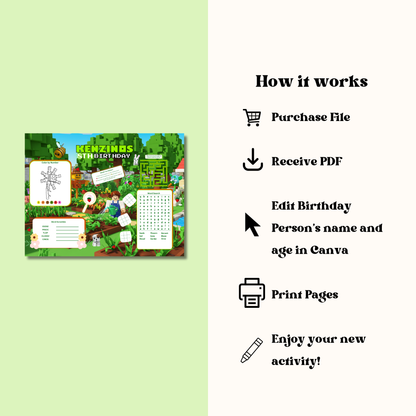 Grow Your Garden Roblox Birthday Activity Placemat In Color