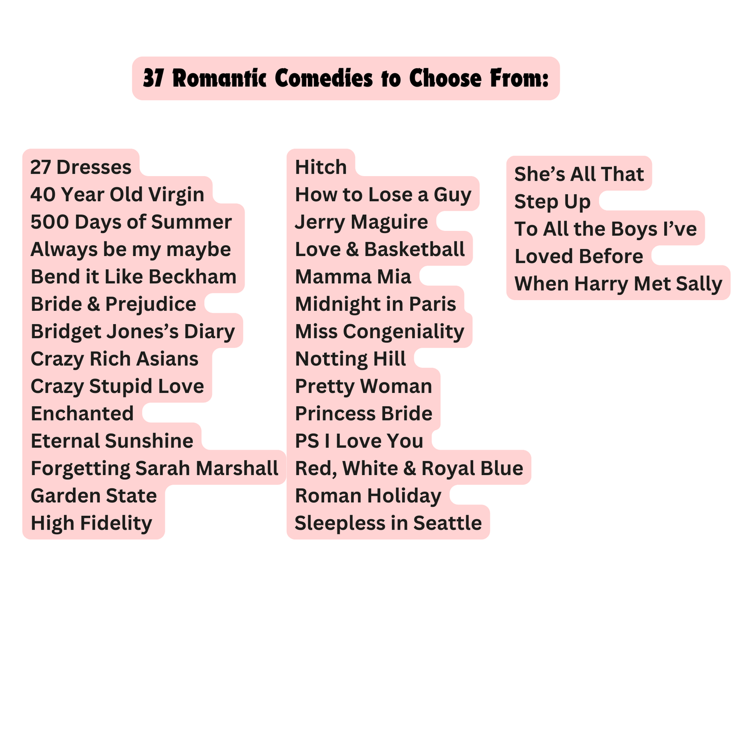 Romantic Comedy Movie Night Menus: 30+ Editable RomCom Date Night Menu Ideas (Printable Canva Template)