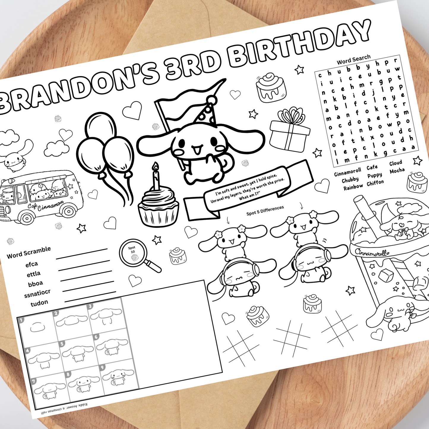 Cinnamoroll Activity Placemat Printable