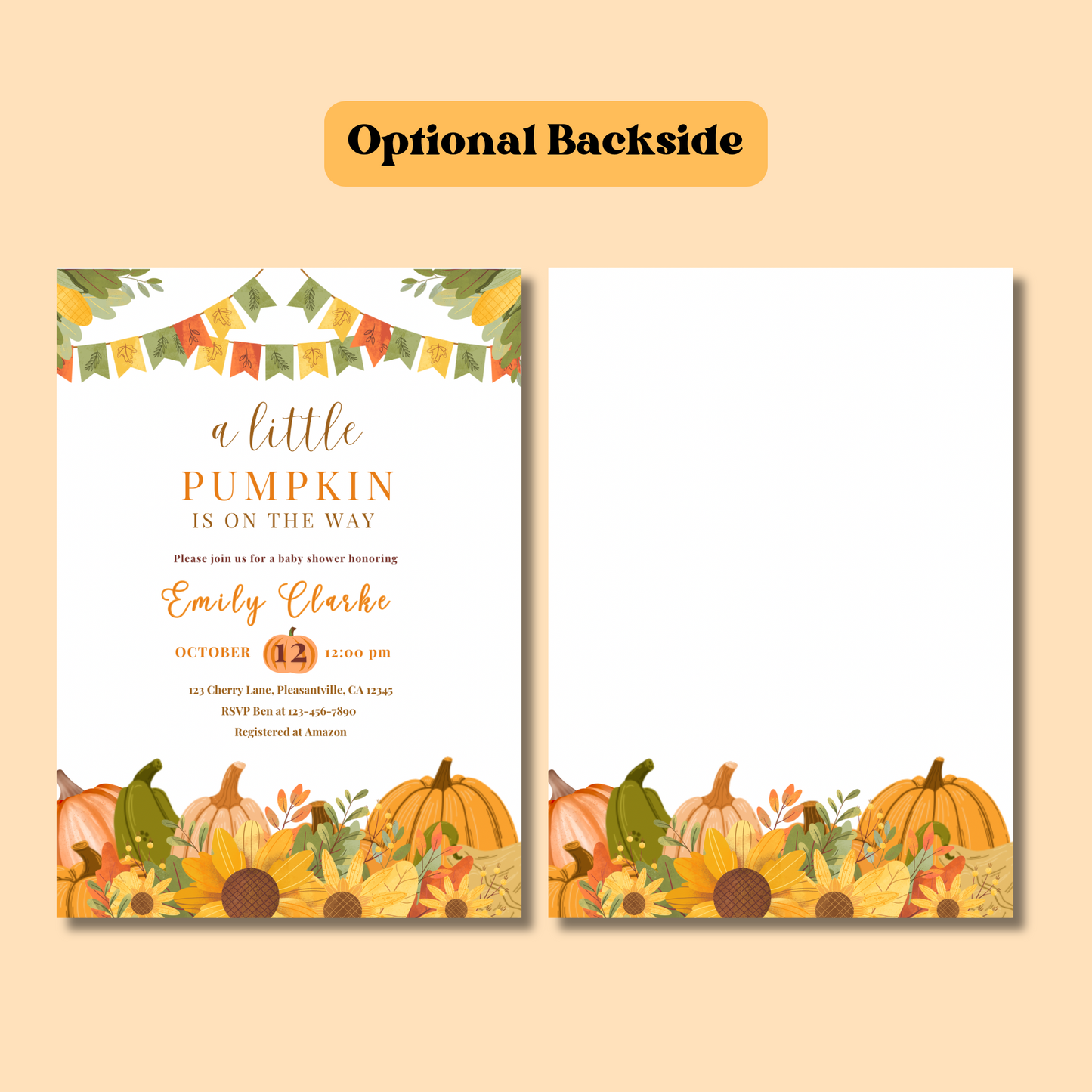 Halloween Pumpkin Baby Shower Invitation, Party Printable, Editable Template, Instant Download 5x7