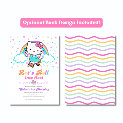 Hello Kitty Let's Roll Roller Skating Birthday Invite Editable | 5x7 | Instant Download