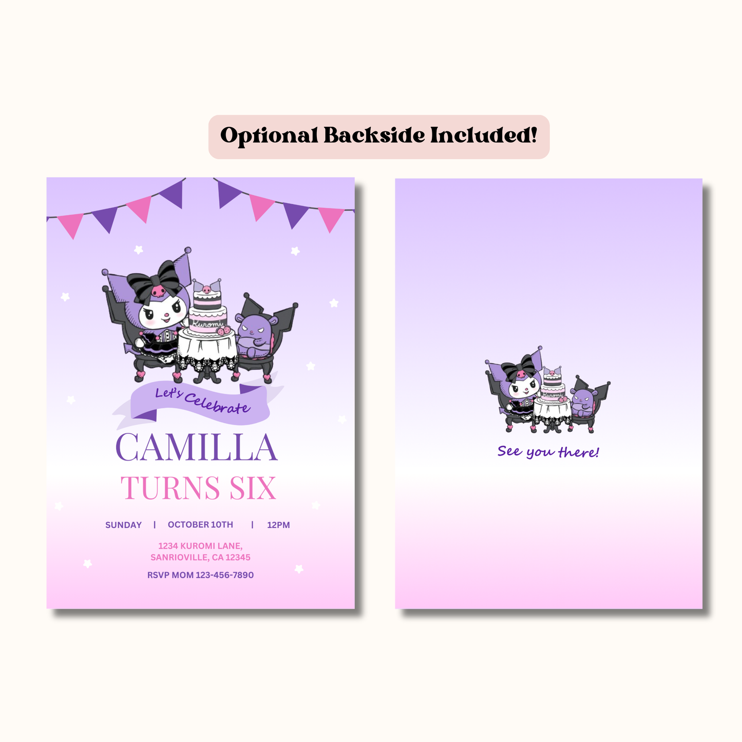 Kuromi Birthday Invite Editable, Printable Sanrio Invitation 5x7 Instant Download