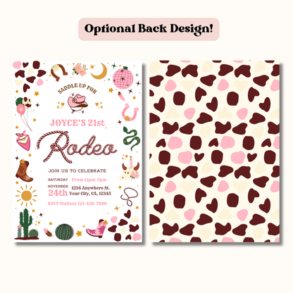 Pink Rodeo Birthday Invitation: Boho Disco Cowgirl Party, Wild Western Themed Invite (Digital Download)