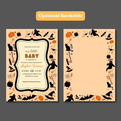 Halloween Baby Shower Invitation, Baby Brewing Party Printable, Editable Template, Instant Download 5x7