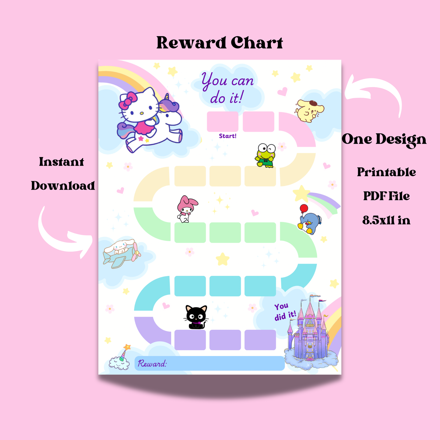 Unicorn Hello Kitty Reward Chart Instant Download
