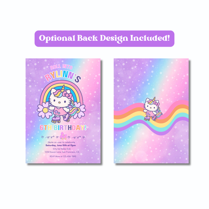 Hello Kitty Let's Roll Roller Skating Rainbow Birthday Invite Editable | 5x7 | Instant Download