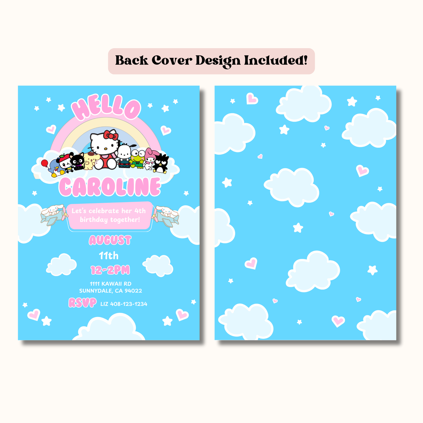 Hello Kitty Birthday Invite Editable, Printable Sanrio Invitation 5x7 Instant Download