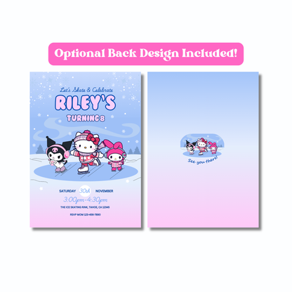 Hello Kitty Ice Skating Birthday Invitation, Editable Template, Instant Download 5x7