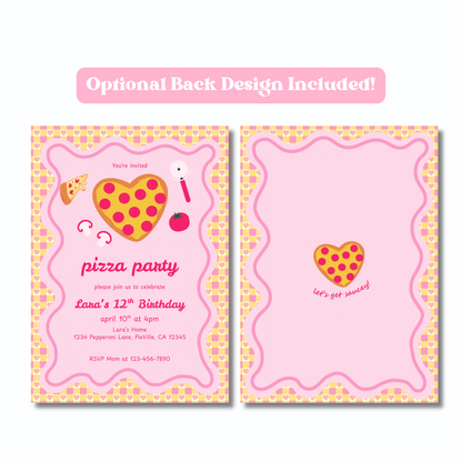 Pizza Party Invite Editable, Pink Girls Pizza Party Invitation, DIY Pizza Party Invite Printable 5x7