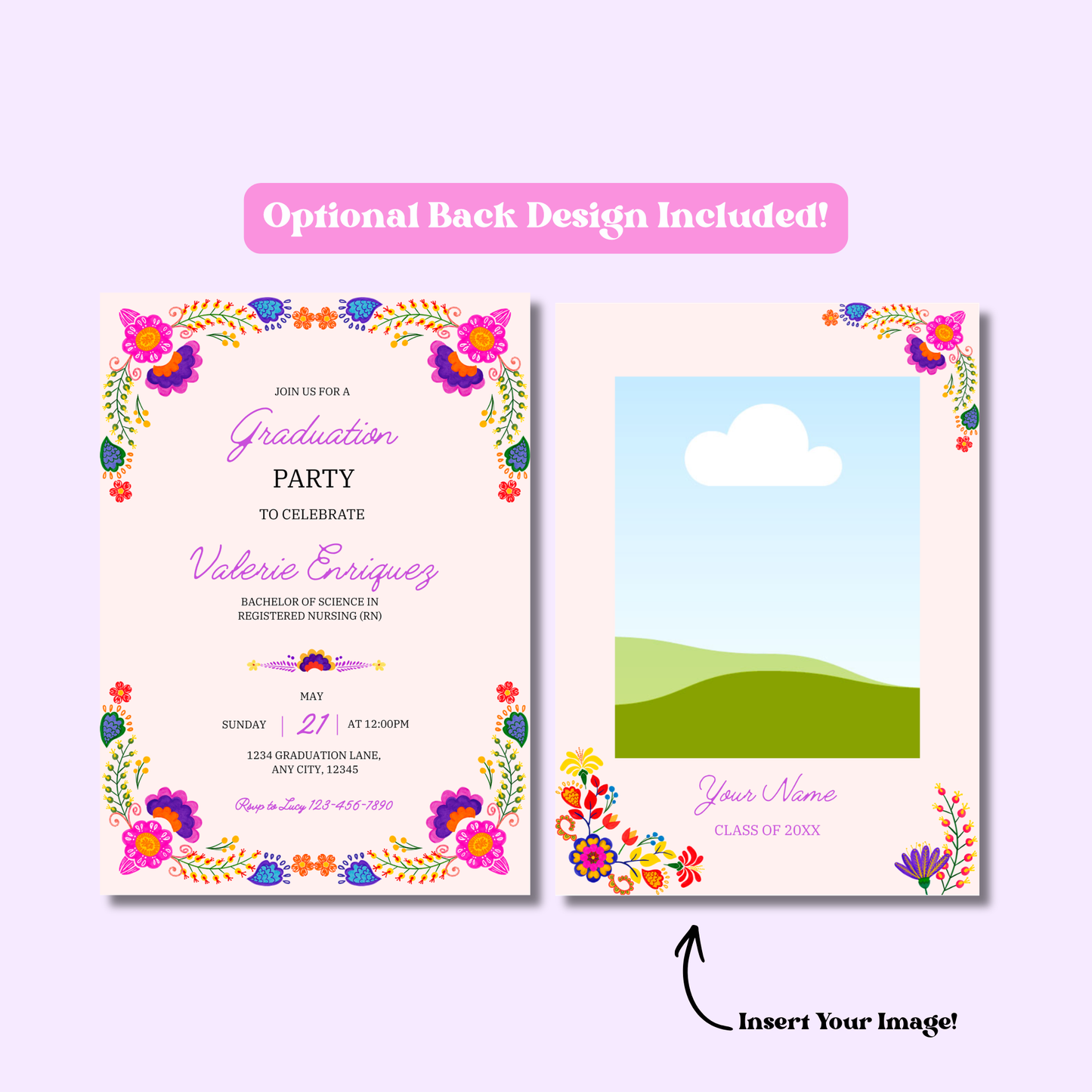 Wildflower Graduation Invite 5x7 Instant Download