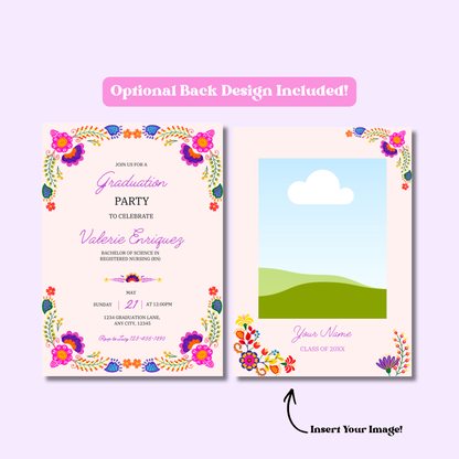 Wildflower Graduation Invite 5x7 Instant Download