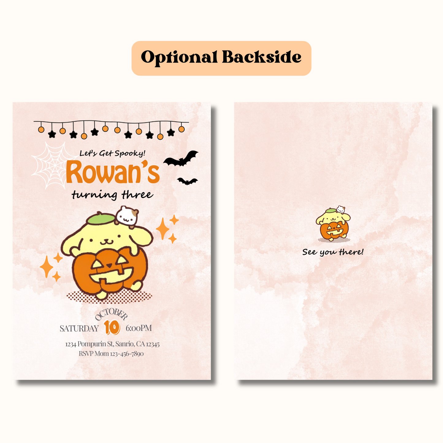 Halloween Pompompurin Birthday Invitation, Cute Sanrio Pumpkin Invite, Spooky Kawaii Kids Birthday Party Printable, Editable Template, Instant Download 5x7