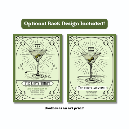 Dirty Thirty Tarot Invitation: 30th Birthday Party, Art Deco Mystical Themed Invite (Digital Download)