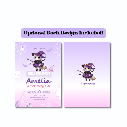 Halloween Kitty Birthday Invitation, Kawaii Witch Kitty Party Invite, Editable Template, Spooky Cute Kids Halloween Birthday, 5x7