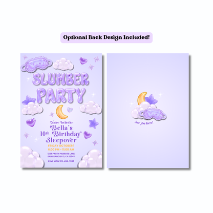 Slumber Party Glass Jelly Bubble Letters Sleepover Birthday Invitation | Editable Canva Template