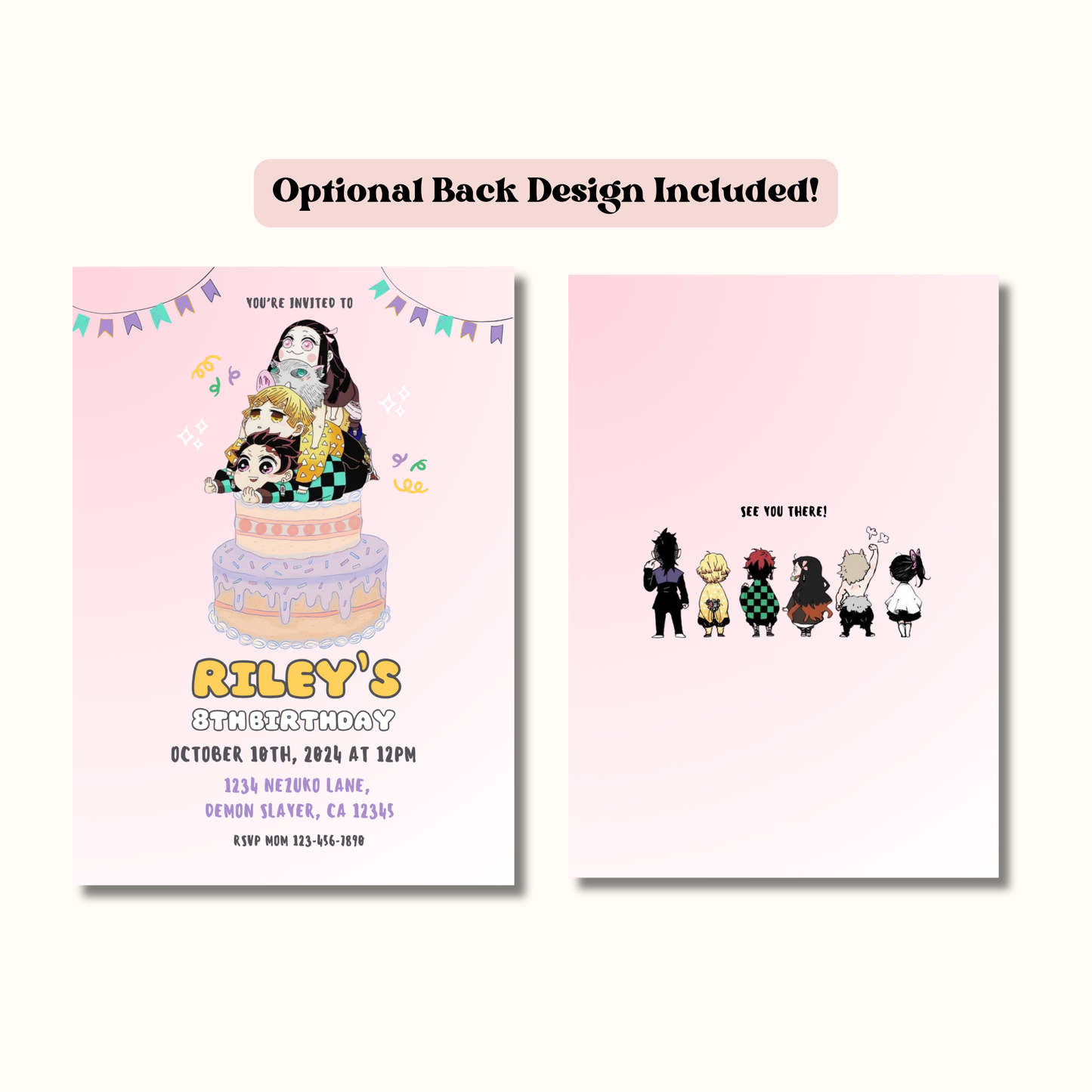 Chibi Demon Slayer: Editable 5x7 Birthday Invite (Digital Download)