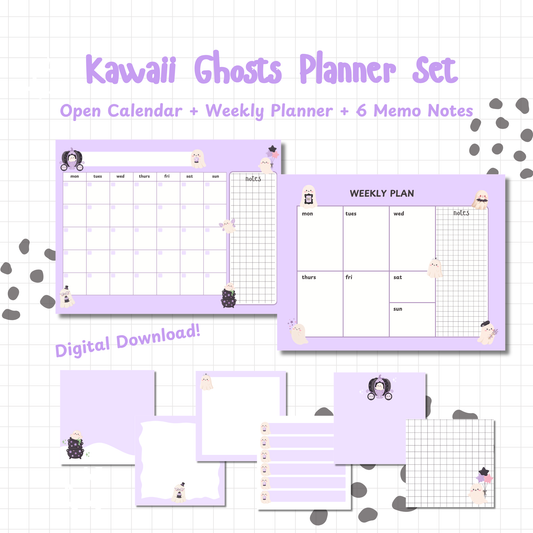 Kawaii Ghosts Digital Planner Set | Calendar, Weekly Planner & Memo Notes