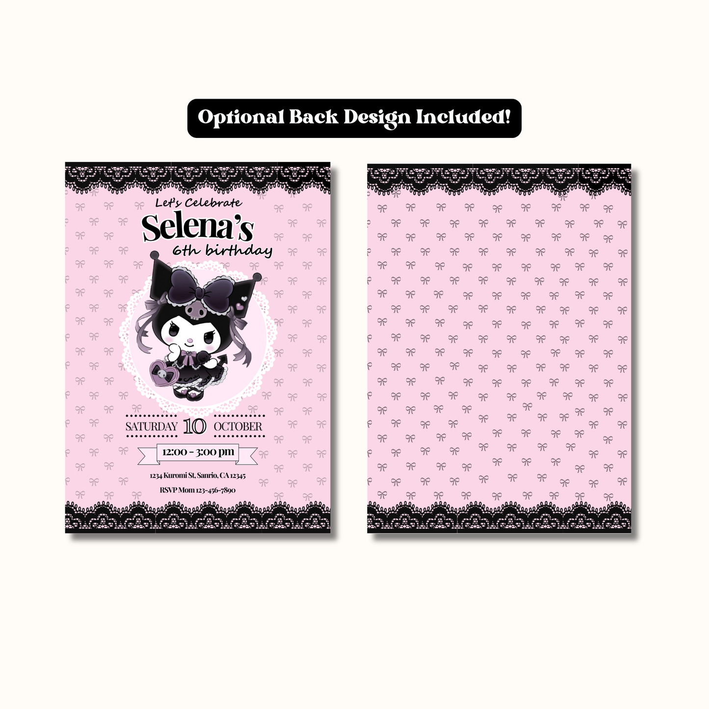 Kuromi Coquette Birthday Invite Editable, Printable Sanrio Invitation 5x7 Instant Download